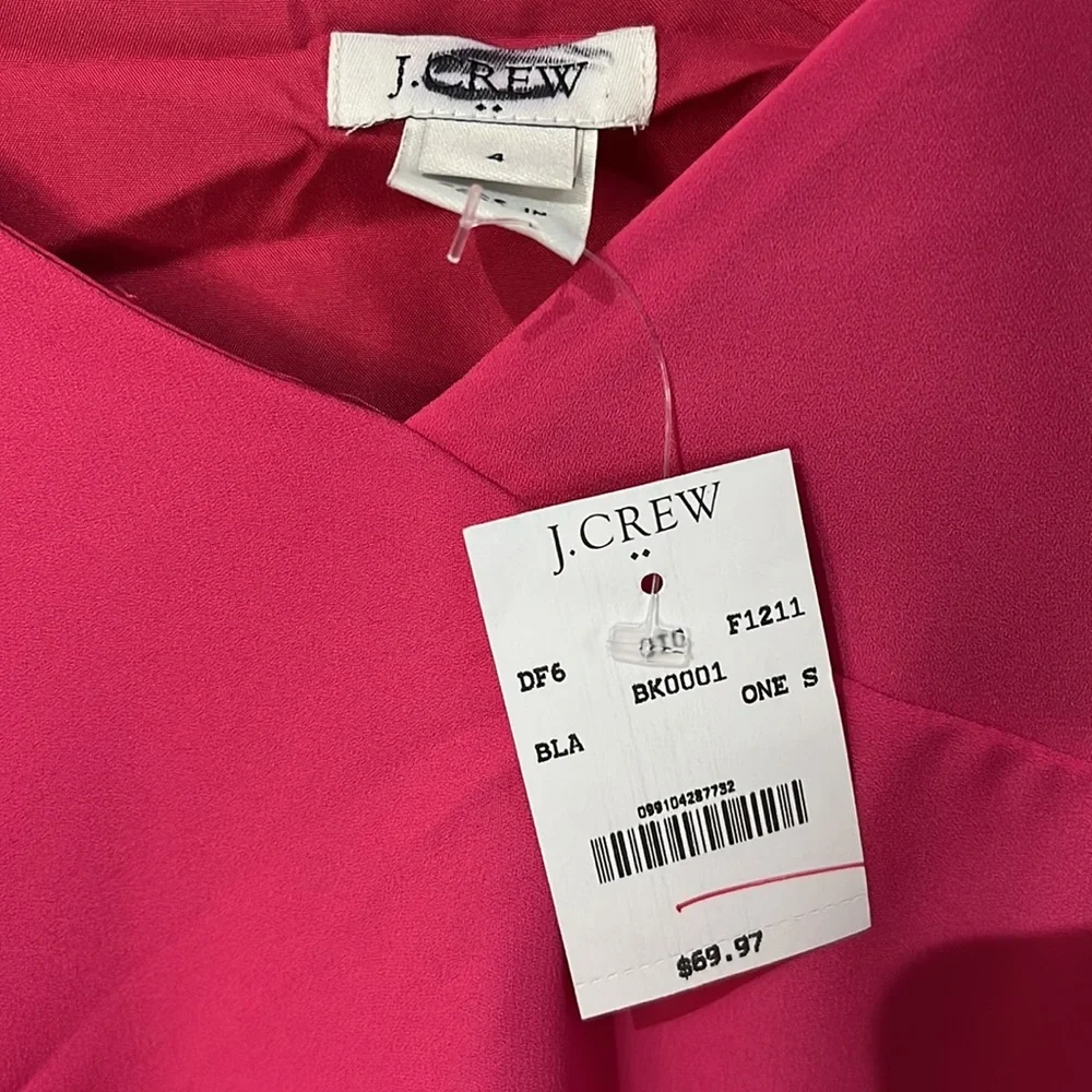 J.Crew Mini Dress Hot Pink Spaghetti Strap Flounce Ruffle Style J0967 Size 4